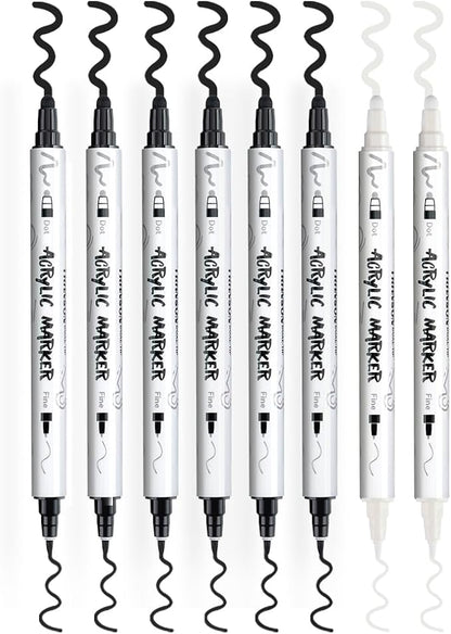 TRANSON 6 Black and 2 White Paint Markers Bold and Fine Dual-tip Acrylic Paint - Image 7