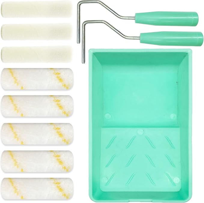 11 Pack Paint Roller Kit, 4 Inch Microfiber Paint Roller Covers, Mini Wool by Hubaow