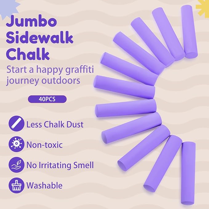 Fulmoon 40 Pcs Jumbo Sidewalk Chalk - Image 4