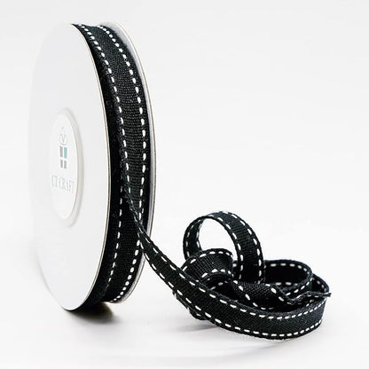 CT CRAFT LLC Black Cotton White Stitched Ribbon 3/8" x 10 Yards - Image 2