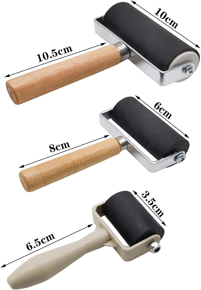3 Pack Rubber Brayer Roller, 1.4/2.4/4 Inch Hard Rubber Brayer Rollers - Image 2