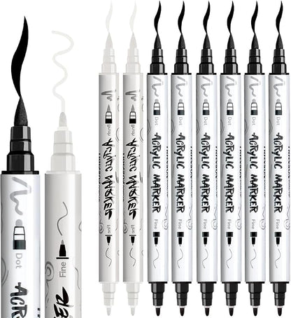TRANSON 6 Black and 2 White Paint Markers Brush and Fine Dual-tip Acrylic Paint - Image 6