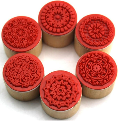 DECORA 6 Pieces Floral Pattern Round Wooden Rubber Stamp by DECORA