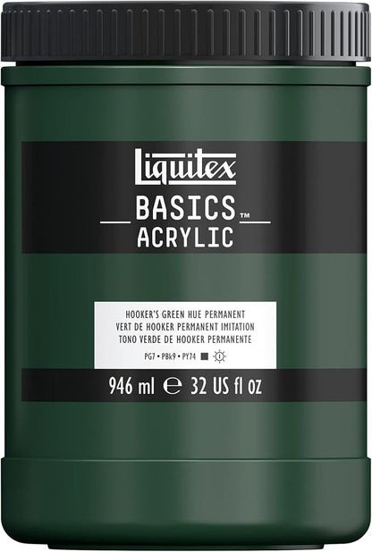 Liquitex BASICS Acrylic Paint, 946ml Jar, Hooker’s Green Hue Permanent by Liquitex