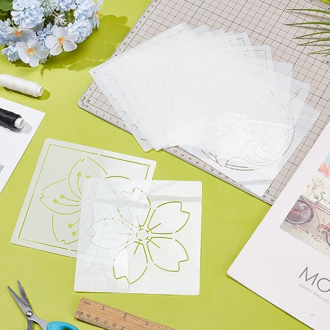 FREEBLOSS Sashiko Embroidery Stencils Sashiko PET Stencil Flowers Embroidery - Image 7