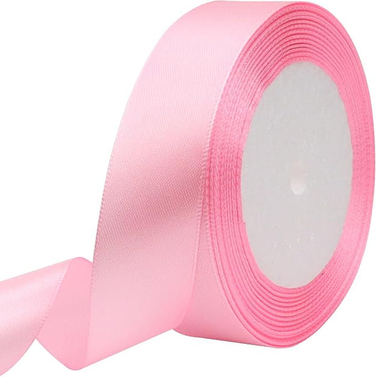 Pink Solid Satin Ribbon 1 Inch 25 Yards Solid Polyester Fabric Ribbon by Riunbb