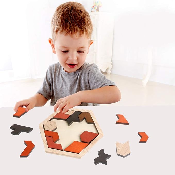 Skrtuan Wooden Puzzle Hexagon Tangram Puzzle - Image 6