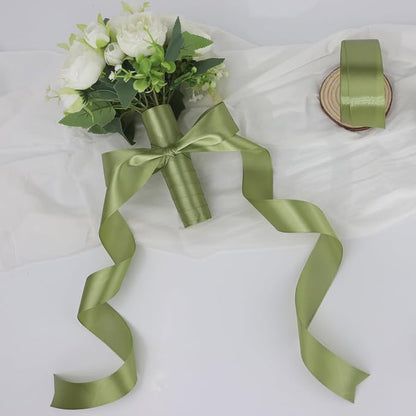 Olive Green Solid Satin Ribbon 1-1/2 Inch 25 Yards Solid Polyester Fabric Ribbon - Image 6
