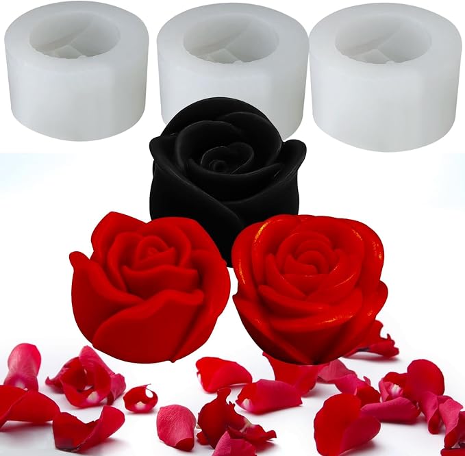 3 PCS Rose Silicone Molds Soap 3D Flower Mold Candle Mold Clay Resin Molds by JDHSilicone