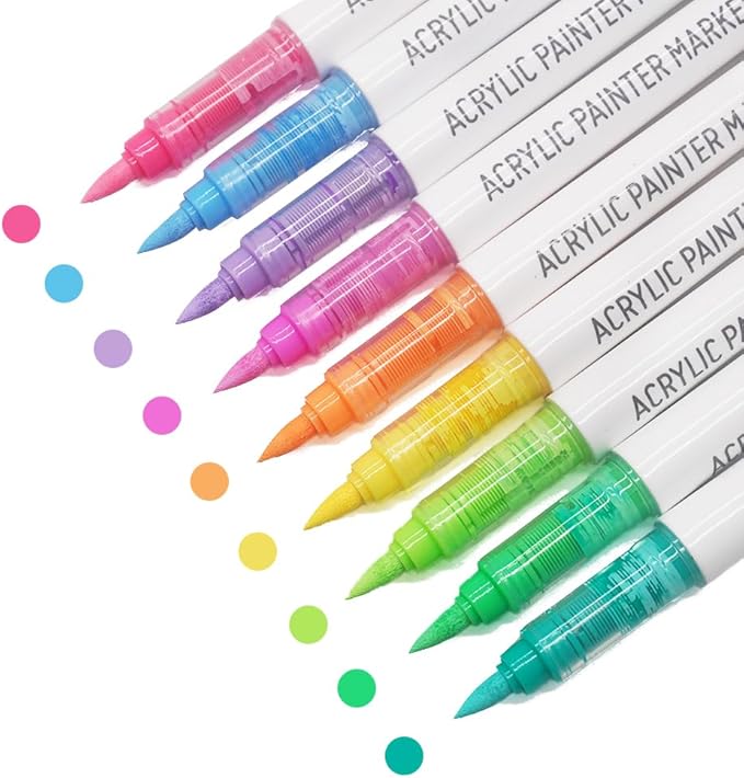 Water Based Acrylic Paint Markers, 9 Colors Acrylic Paint Pens Set by Yolaka