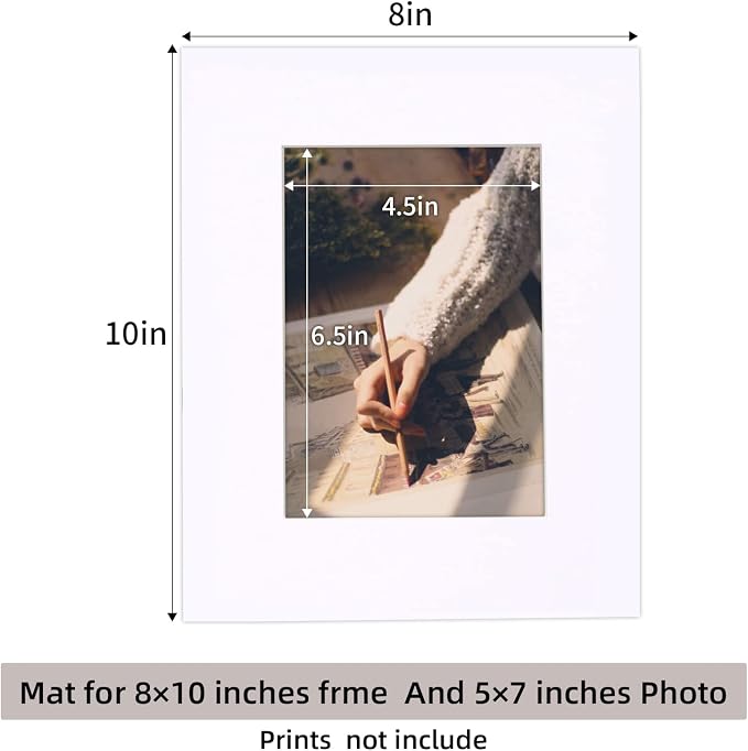 HOTUO 10 Pack Acid Free White Picture Frame Mats, Pre-Cut 8x10 Picture Mats - Image 2