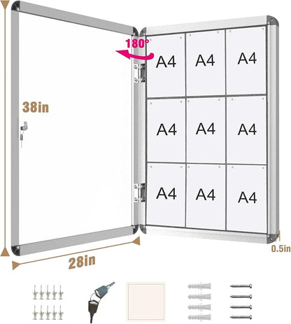 38"x28" Enclosed Bulletin Board, Lockable Weather-Resistant Aluminum Cork - Image 5