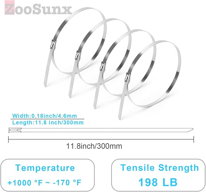 Metal Zip Ties, 304 Stainless Steel, Heavy Duty Self-locking Cable Ties - Image 3