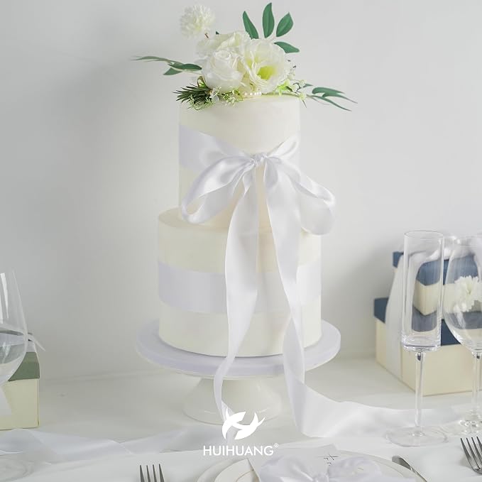 HUIHUANG White Satin Ribbon 2 inch Wide Double Side White Silk Fabric Ribbon - Image 4