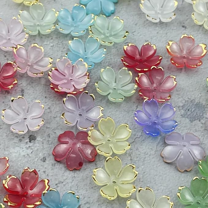 100pcs Acrylic Flower Beads, 19mm Cherry Blossom Plastic Gradient Flower Spacer - Image 3