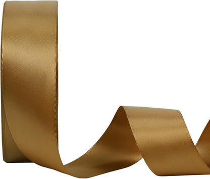 LaRibbons 1 1/2 Inch 50 Yard Double Faced Satin Ribbon, Pale Gold Satin Craft by LaRibbons