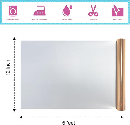Heat Transfer Vinyl Metallic Rose Gold Foil 12"*6Ft Bundle Chrome HTV Pack in - Image 2