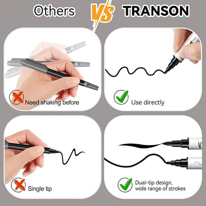TRANSON 6 Black and 2 White Paint Markers Brush and Fine Dual-tip Acrylic Paint - Image 5