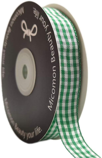 Green Gingham Plaid Checked Ribbon 25 Yards Each Roll 100% Polyester by Micomon