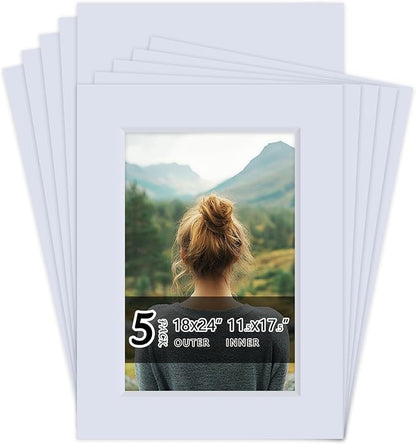 Falling in Art 5 Pack Acid Free 18x24'' White Picture Mats Board Show Kit by FallinginArt