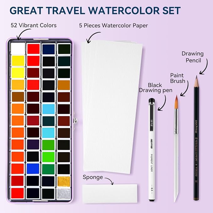 MeiLiang Watercolor Paint Set 52 Colors in Half Pans - Image 7