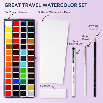 MeiLiang Watercolor Paint Set 52 Colors in Half Pans - Image 7