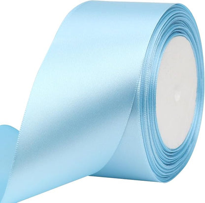 Sky Blue Solid Satin Ribbon 2 Inch 25 Yards Solid Polyester Fabric Ribbon by Riunbb