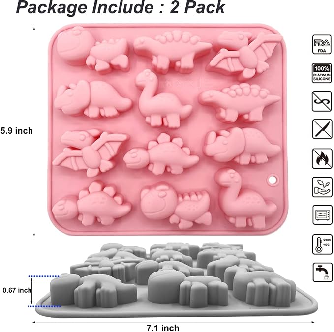 2 Pack 3D Cute Dinosaur Silicone Molds 12 Cavity Dinosaur Themed Baking Mould - Image 2