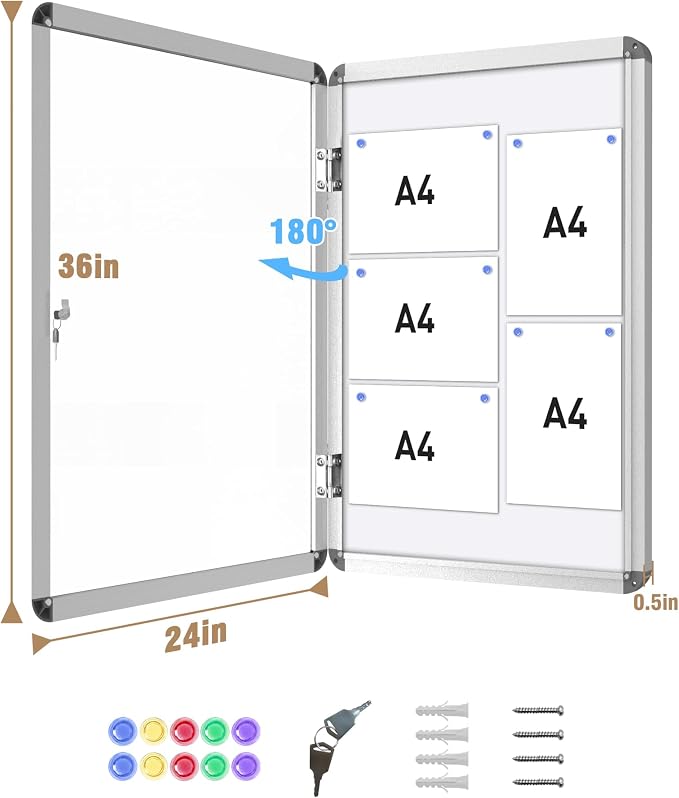 36"x24" Enclosed Bulletin Board, Lockable Weather-Resistant Aluminum Noticeboard - Image 5