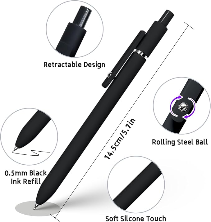 6 Pcs Gel Pens 0.5mm Quick Dry Black Ink Pens Fine Point Smooth Writing Pen - Image 4