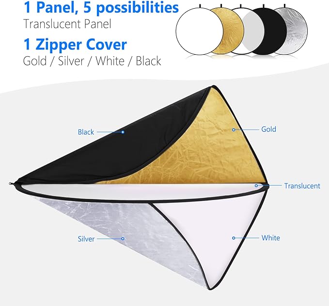 NEEWER 32-Inch 80CM Portable 5 in 1 Translucent, and Black Collapsible Round - Image 3