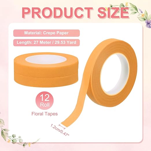 MECCANIXITY 12 Rolls Floral Tapes, 30 Yard x 1/16 in Florist Crepe Flowers - Image 2