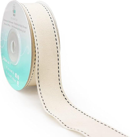 CT CRAFT LLC Ivory Cotton Black Stitched Ribbon 7/8" x 10 Yards by CTCRAFTLLC