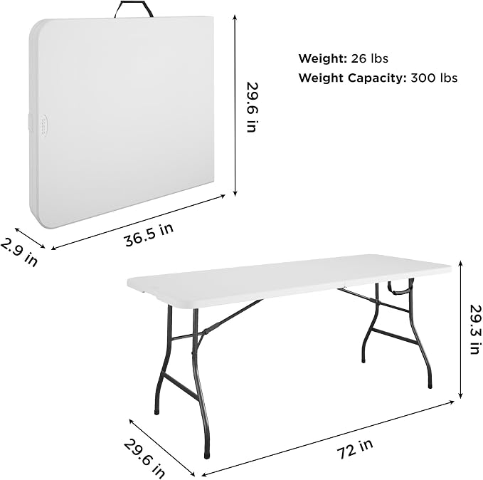 Cosco 6ft Fold-in-Half Blow Molded Folding Table, Indoor/Outdoor, Comfort Handle - Image 3