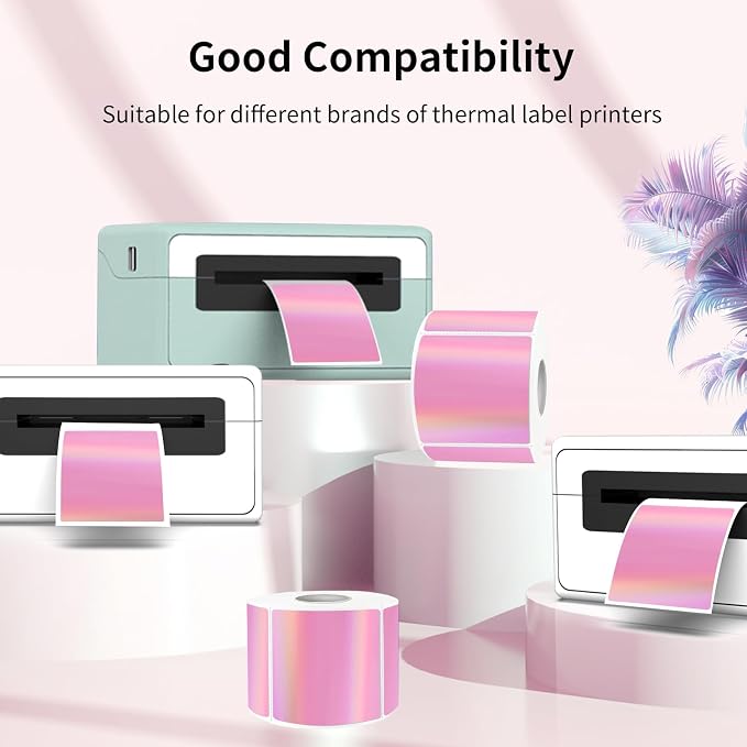 Square Thermal Labels Stickers 2" x 2", Holographic Pink Thermal Stickers Labels - Image 3