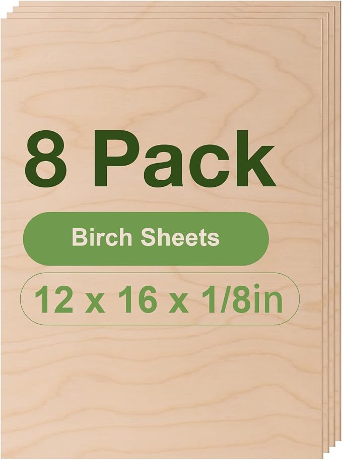 8 Pack Birch Plywood Sheets, 3mm Plywood by Wowood