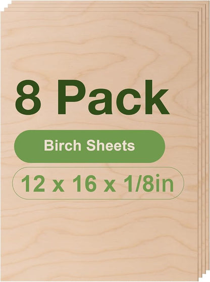 8 Pack Birch Plywood Sheets, 3mm Plywood by Wowood