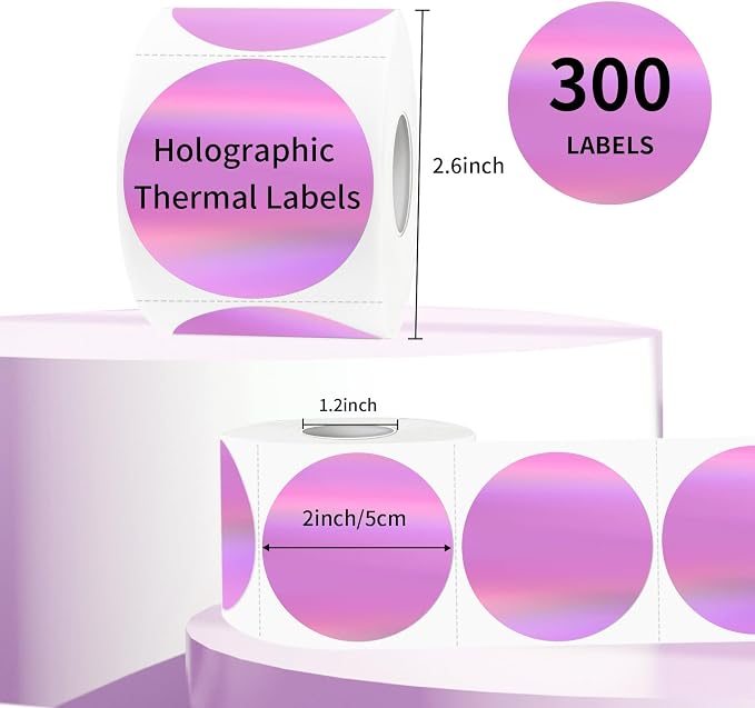 2" Circle Holographic Thermal Label Stickers, Round Printable Rainbow Glitter - Image 2
