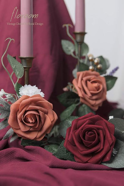 Floroom Artificial Flowers 50pcs Real Looking Burgundy Foam Fake Roses - Image 2