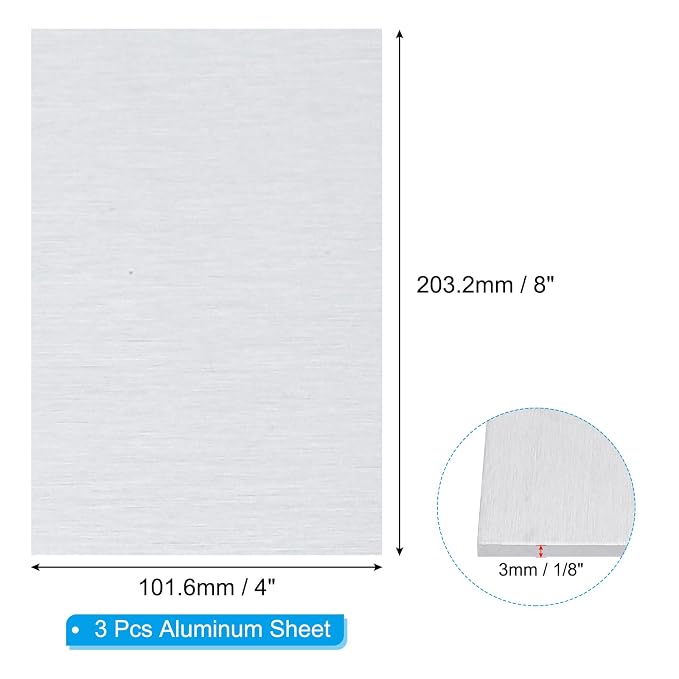 PATIKIL 6061 T651 Aluminum Sheet Metal 4 x 8 x 1/8 Inch 3Pcs Flat Plain - Image 2