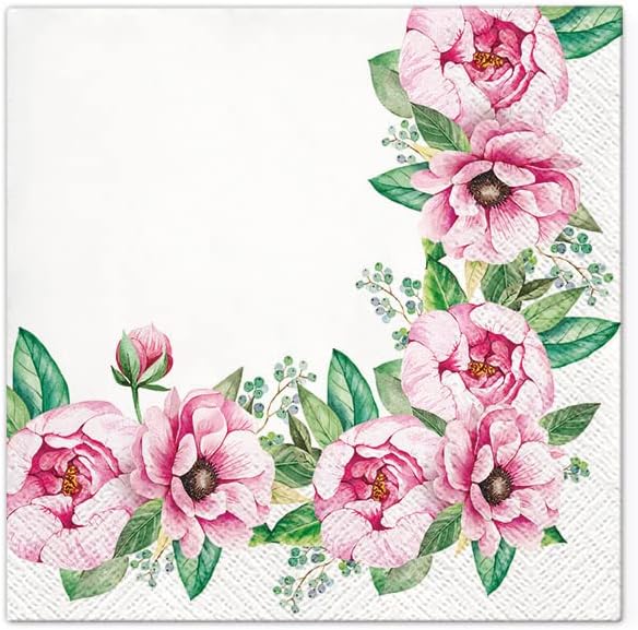 20-ct 13x13 Flowers Paper Luncheon Decoupage Napkins, 3-Ply Servilletas Printed by KeepUnique
