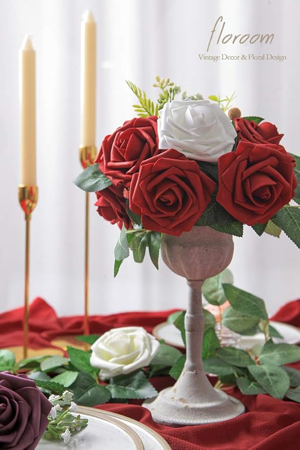 Floroom Artificial Flowers 25pcs Real Looking Dark Red Foam Fake Roses - Image 3