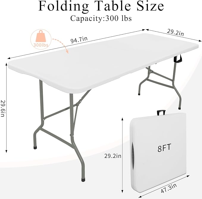 Folding Tables with Carrying Handle Heavy Duty Rectangular Portable Plastic - Image 2