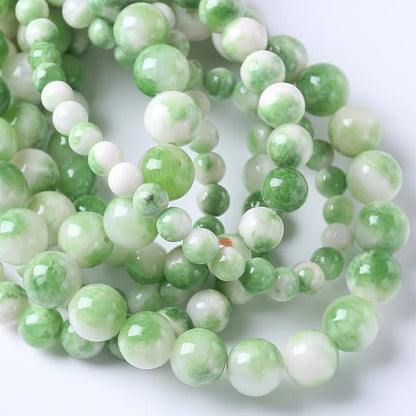 60pcs 6mm Natural Green White Persian Jade Stone Round Beads - Image 2
