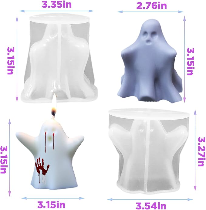 Silicone Candle Molds Set, 2 Pieces Ghost Halloween Molds and 20 Pieces Candle - Image 2