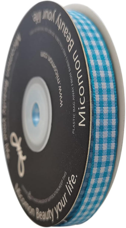 Micomon Vivid Blue and White Woven Edge Plaid Ribbon 100% Polyester Gingham - Image 2