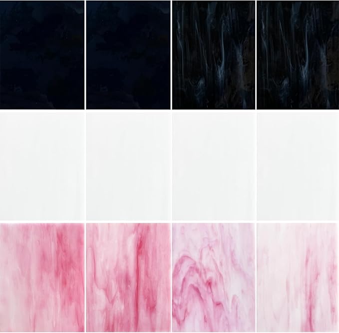 ILLUCKAI 12 Sheets Black + White +Pink Stained Glass Sheets, 4 x 6 inch Stained by ILLUCKAI