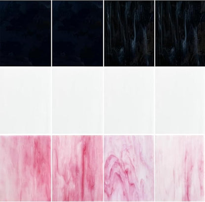 ILLUCKAI 12 Sheets Black + White +Pink Stained Glass Sheets, 4 x 6 inch Stained by ILLUCKAI