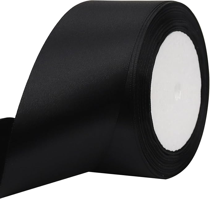 Black Solid Satin Ribbon 2 Inch 25 Yards Solid Polyester Fabric Ribbon by Riunbb