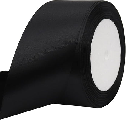 Black Solid Satin Ribbon 2 Inch 25 Yards Solid Polyester Fabric Ribbon by Riunbb